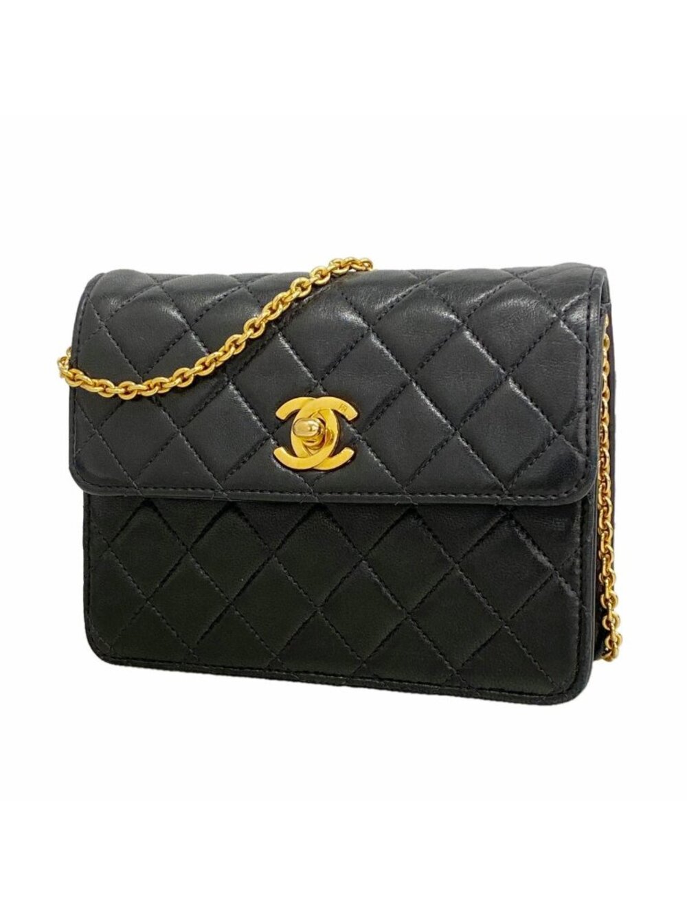 Chanel Shoulder Bag Mini Quilted Lambskin Black Gold